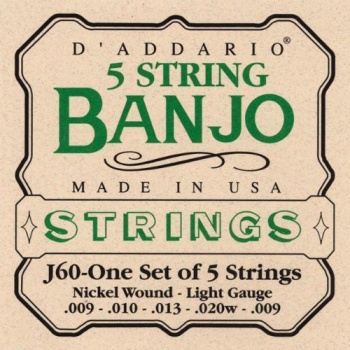 J60 D'Addario Banjo Strings - 5 String Set Light