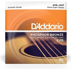 D'Addario EJ15 Phosphor Bronze Acoustic Guitar Strings, Extra Light, 10-47