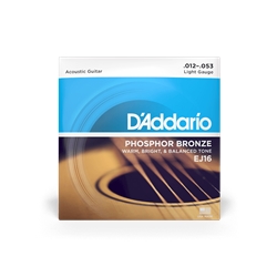 D'Addario EJ16 12-53 Light, Phosphor Bronze Acoustic Guitar Strings