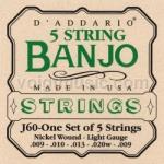 J60 D'Addario Banjo Strings - 5 String Set Light